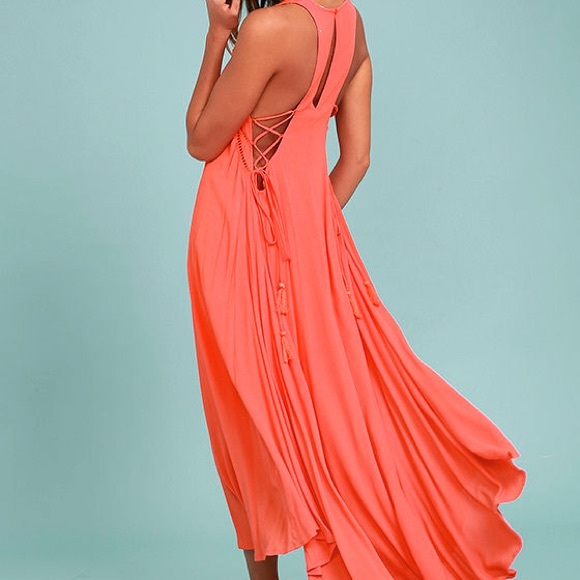 ASTR THE LABEL-CORAL PINK LACE-UP MIDI DRESS - Picture 2 of 8